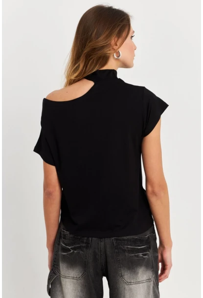 Kadın Siyah Tek Omuz Açık Bluz LPP1300