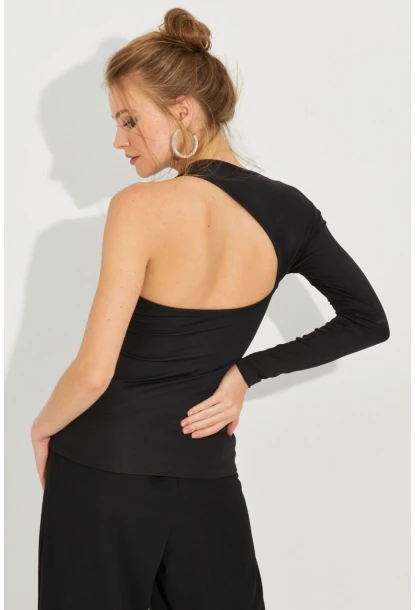 Kadın Siyah Tek Omuz Bluz EY2588