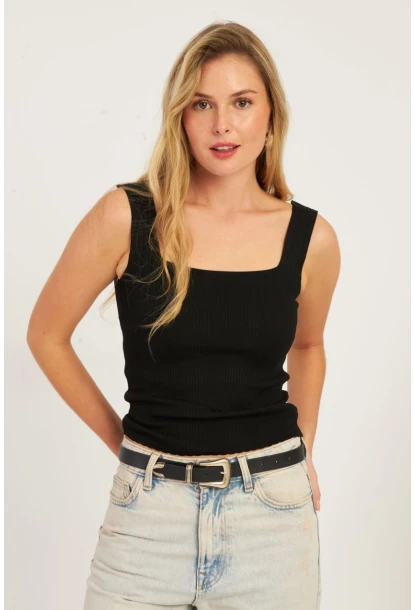 Kadın Siyah Triko Bluz SMT224