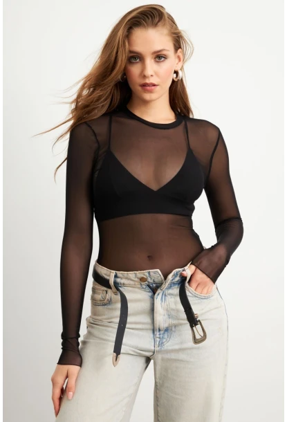 Kadın Siyah Tül Body RX454