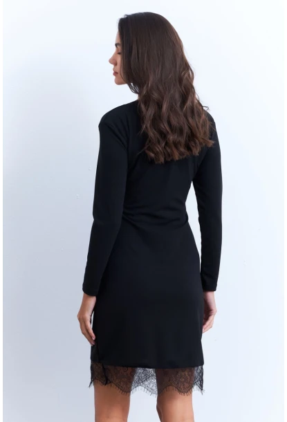 Kadın Siyah Tül Detaylı Midi Elbise ST840