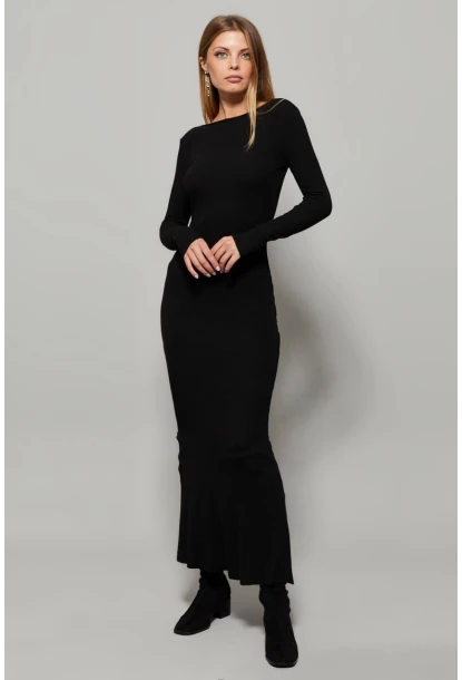Kadın Siyah U Yaka Maxi Elbise EY1129