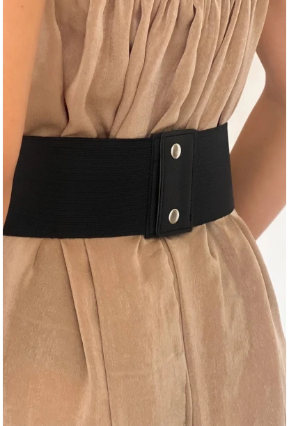 Kadın Siyah Üç Tokalı Lastikli Korse Kemer BE642