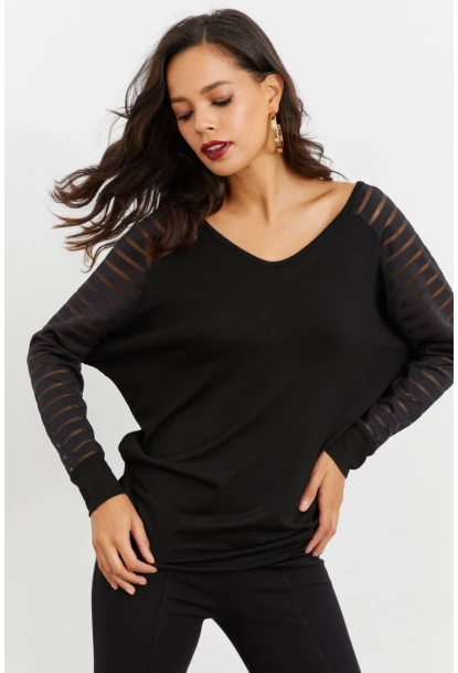 Kadın Siyah V Yaka Bluz ST3074