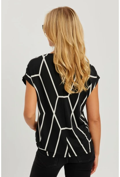 Kadın Siyah V Yaka Desenli Bluz AYD320