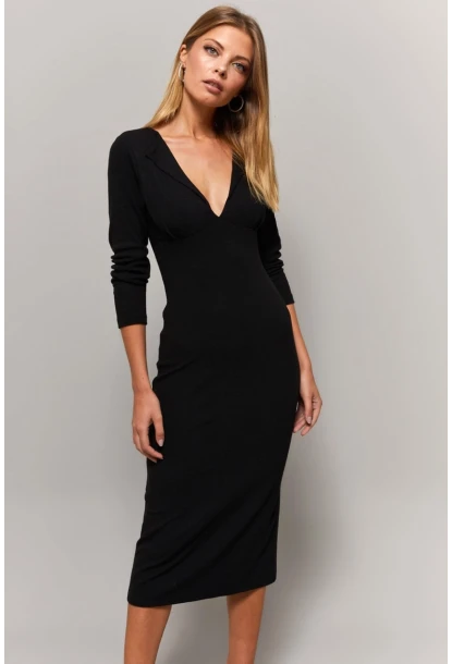 Kadın Siyah V Yaka Yakalı Elbise Yİ1940