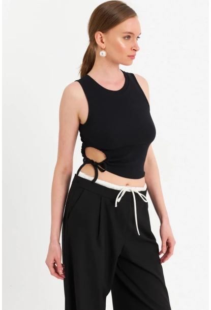 Kadın Siyah Yanı Büzülebilir Basic Bluz RSP329