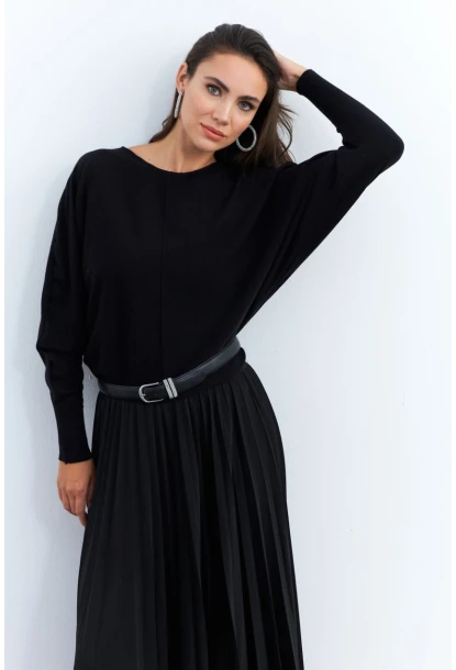 Kadın Siyah Yarasa Kol Kazak YİL558