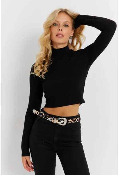 Kadın Siyah Yarım Balıkçı Bluz TH1114