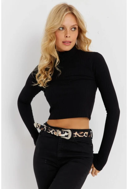 Kadın Siyah Yarım Balıkçı Bluz TH1114