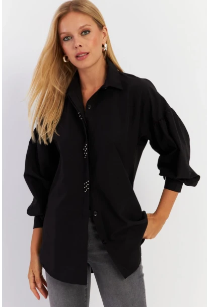 Kadın Siyah Zımbalı Gömlek MASF08