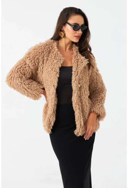 Kadın Sütlü Kahve Astarlı Peluş Kürk CO100