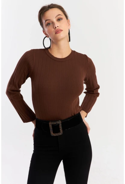 Kadın Taba Kısa Triko Bluz YV290