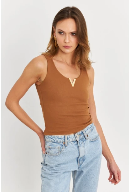 Kadın Tarçın Aksesuarlı Kaşkorse Bluz RLO116