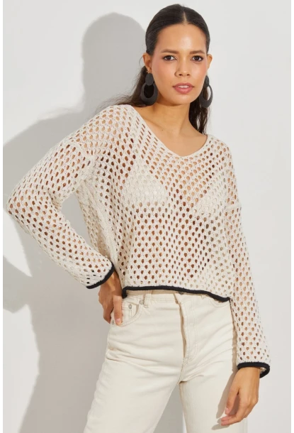 Kadın Taş Ajurlu Triko Bluz YV138