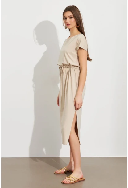 Kadın Taş Beli Büzülebilir Midi Elbise MURO1193