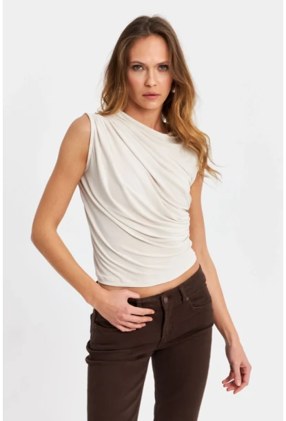 Kadın Taş Büzgülü Kolsuz Bluz LPP1205-90