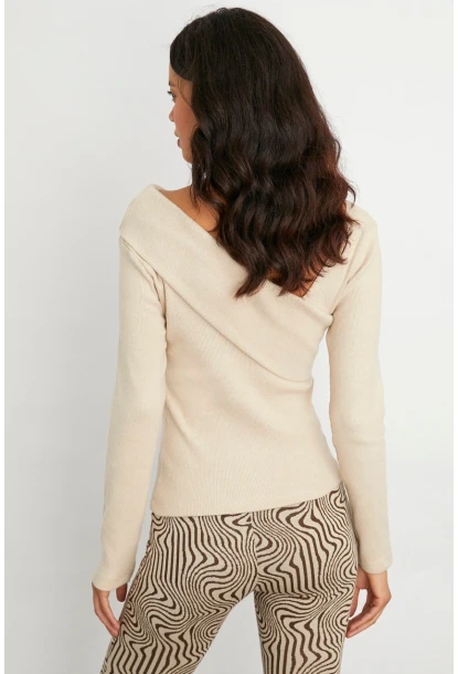 Kadın Taş Çapraz Yaka Triko Bluz SF12047