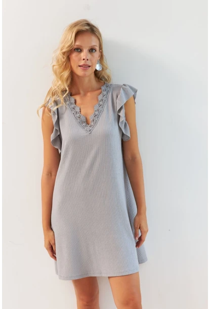 Kadın Taş Dantel Detaylı Bürümcük Mini Elbise HOL2081