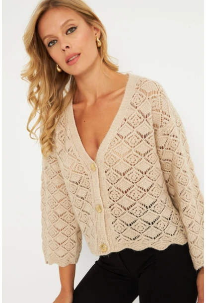 Kadın Taş Düğme Detaylı Hırka YV276