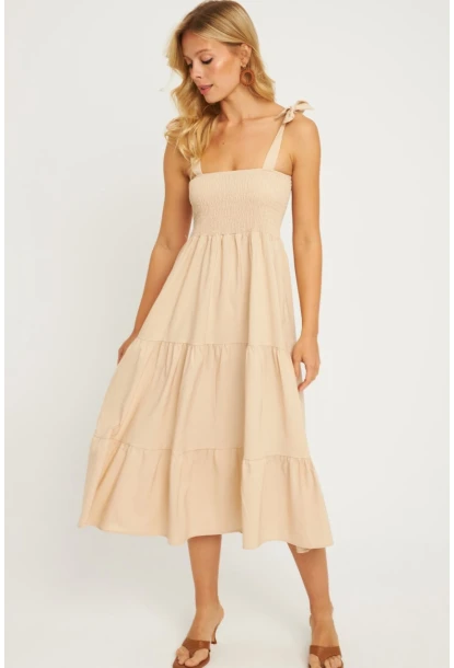 Kadın Taş Gipeli Volanlı Midi Elbise SGT407