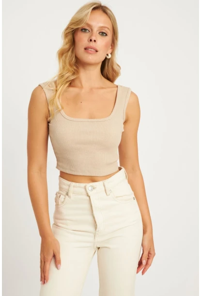 Kadın Taş Kare Yaka Crop Bluz XL2003