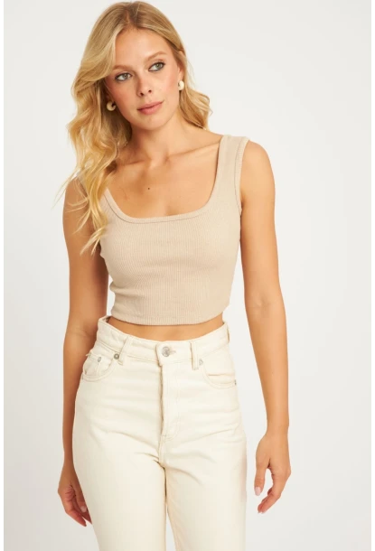 Kadın Taş Kare Yaka Crop Bluz XL2003