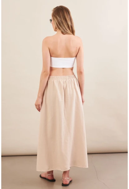 Kadın Taş Keten Cepli Midi Etek RSP4440