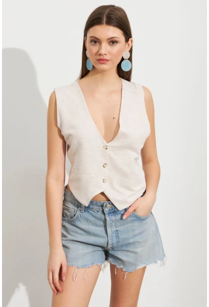 Kadın Taş Keten Yelek ELT1040