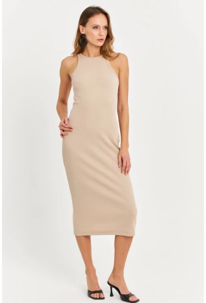 Kadın Taş Kolsuz Kaşkorse Midi Elbise EY3049