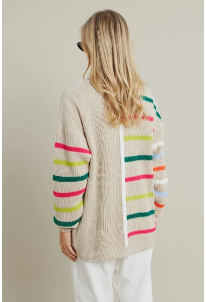 Kadın Taş-Multi Çizgili Triko Hırka MSMT2427