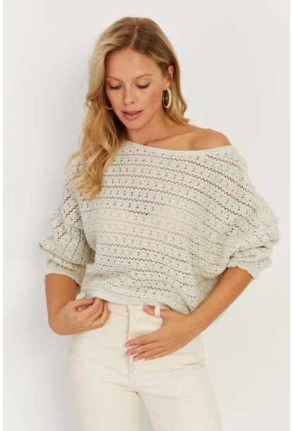 Kadın Taş Simli Ajurlu Triko Bluz YZ403