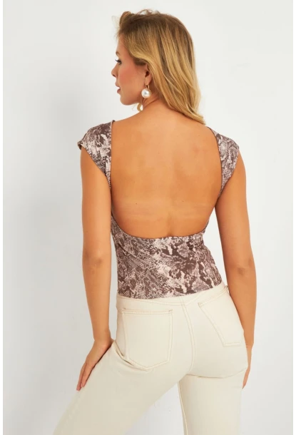 Kadın Taş Sırtı Açık Yılan Desenli Yılbaşı Bluz GÇ185