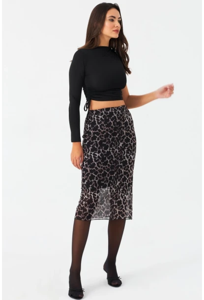 Kadın Taş-Siyah Astarlı Desenli Tül Etek CG391