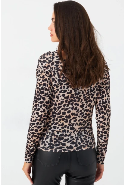 Kadın Taş-Siyah Degaje Yaka Leopar Bluz LPP1234