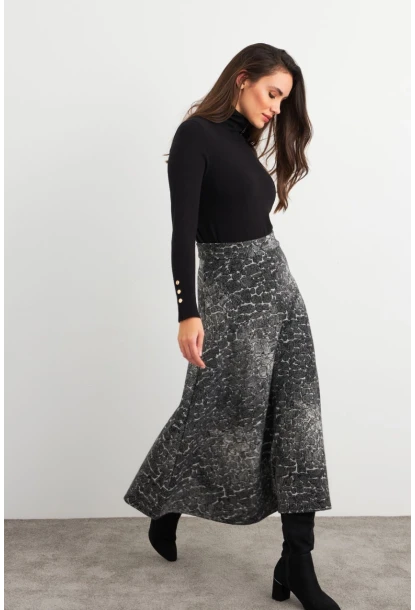 Kadın Taş-Siyah Desenli Çan Etek MLON3007