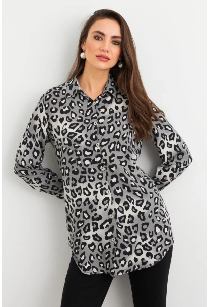 Kadın Taş-Siyah Desenli Gömlek MASF227