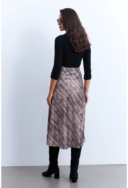 Kadın Taş-Siyah Yılan Desenli Saten Çan Etek ELT161