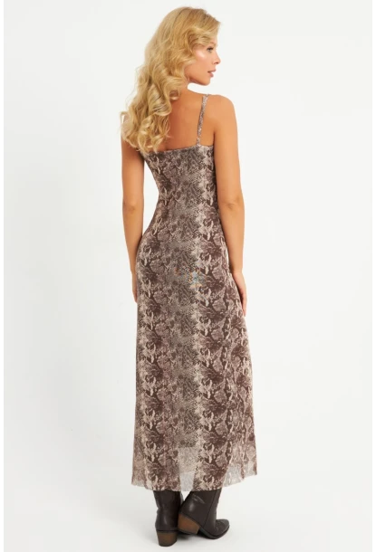 Kadın Taş Yılan Desenli Astarlı Midi Yılbaşı Elbise GÇ180