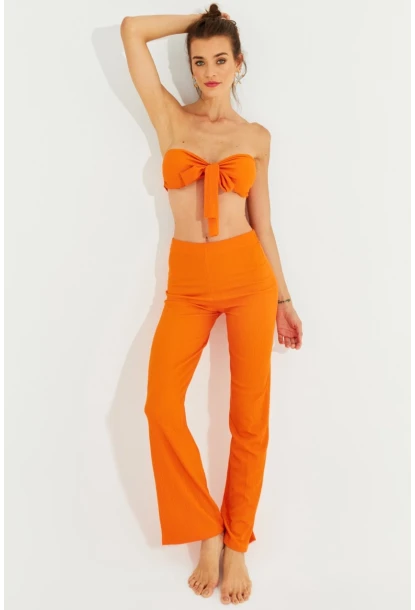 Kadın Turuncu Büstiyerli Pantolon Takım YEL221225