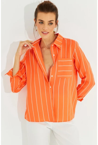 Kadın Turuncu Çizgili Gömlek ZER400