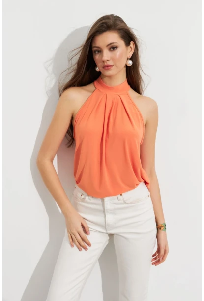 Kadın Turuncu Halter Yaka Desenli Bluz LPP1273