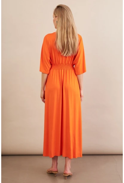 Kadın Turuncu Kol Pencereli Midi Elbise MP500