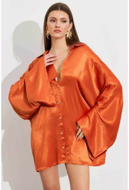 Kadın Turuncu Oversize Gömlek ROP106