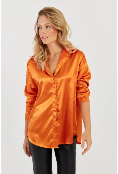 Kadın Turuncu Saten Gömlek SF2537
