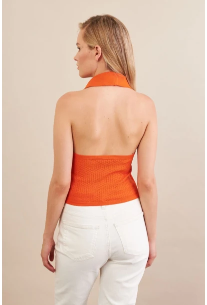 Kadın Turuncu Sırtı Açık Bluz ZH01-90