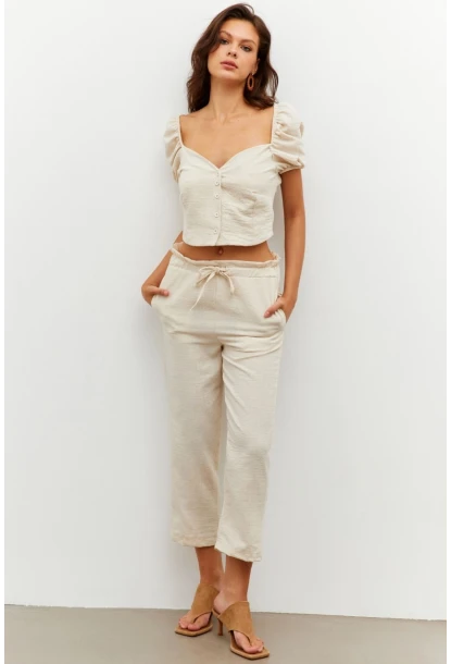 Kadın Vanilya Alt-Üst Keten Takım PP7440