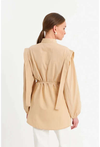 Kadın Vanilya Bağlama Detaylı Basic Gömlek MASF185