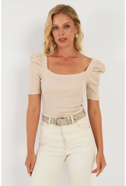 Kadın Vanilya Balon Kol Kaşkorse Bluz XL2019