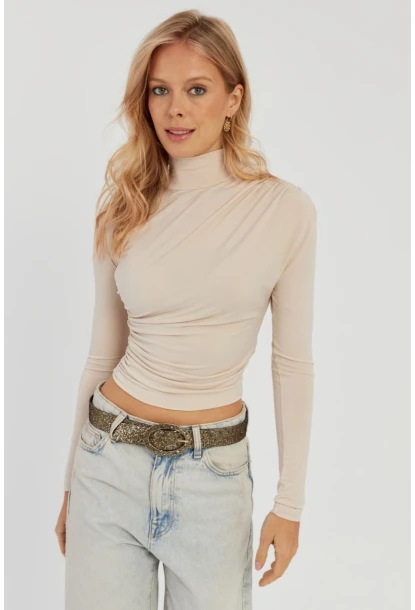 Kadın Vanilya Büzgülü Kısa Bluz MEN2023-90